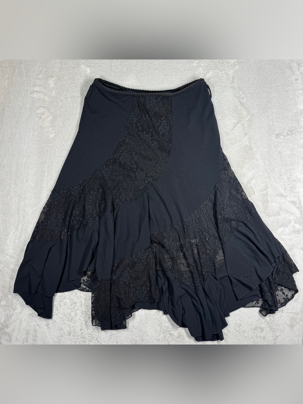 Y2K Nana Baila Paris Black Floral Lace Asymmetrical Fairycore Whimsical Skirt XS